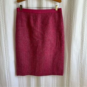 Boden Skirt 6R British‎ Tweed 100% Wool Lined Pencil Pink Grey Herringbone